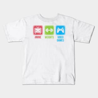 Anime, Weights, Video Games Kids T-Shirt